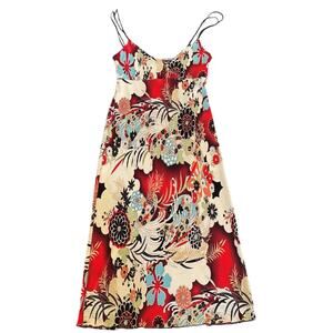 TJ Collection Vintage Y2K Geisha Floral Pleated Maxi Slip Dress Medium